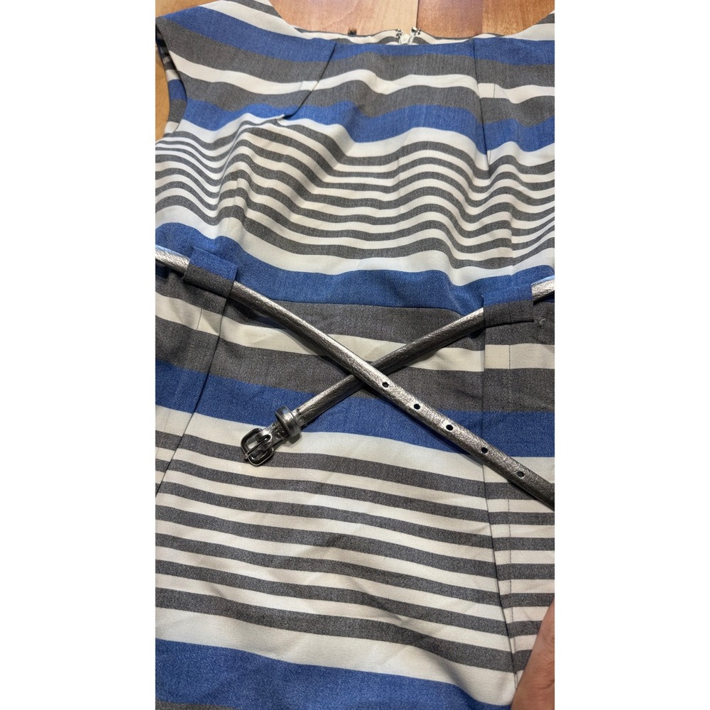 Calvin Klein Womens Blue Grey Striped Belted Sheath Dress Size 14 Sleeveless - Picture 2 of 8